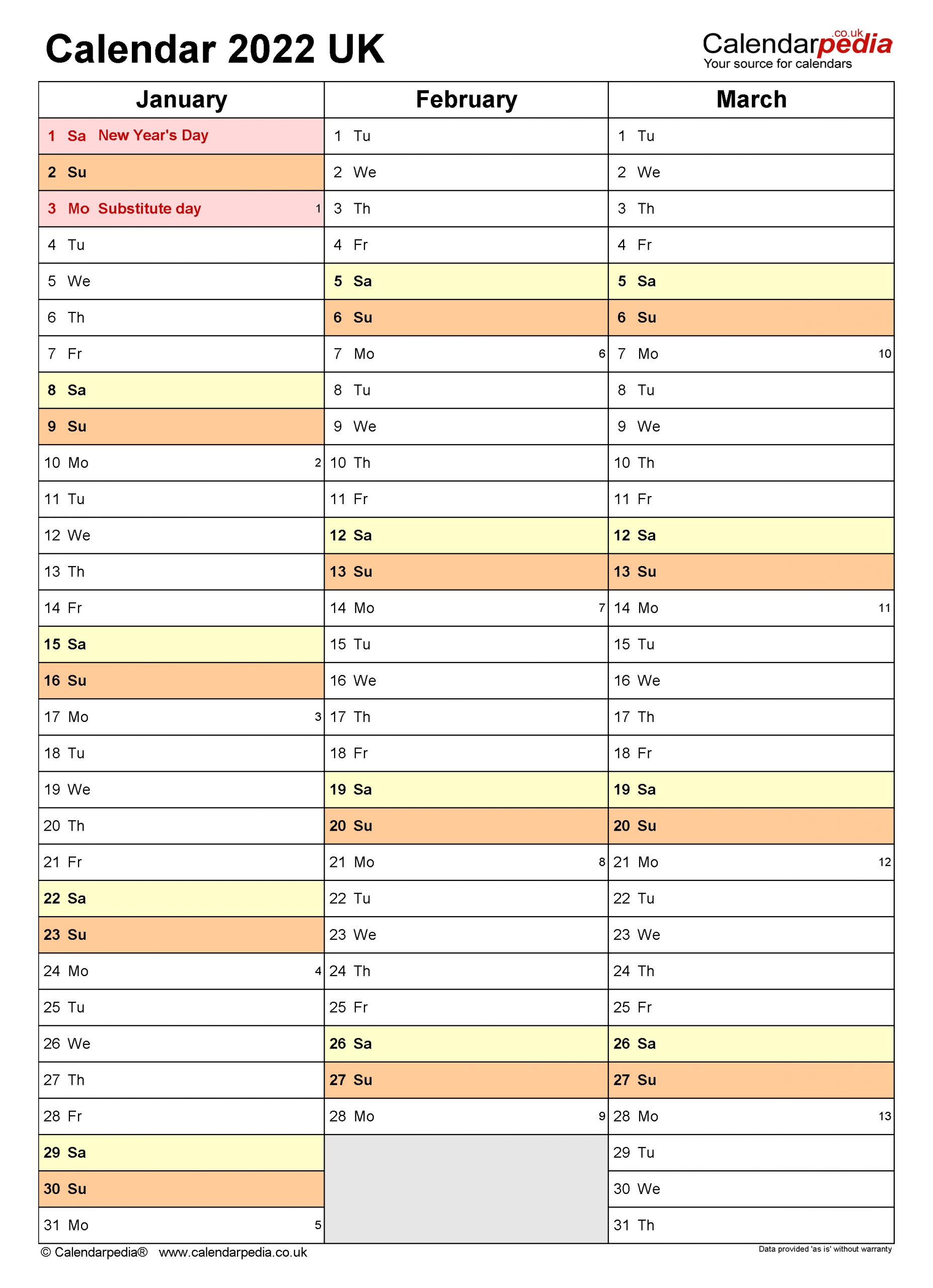 Calendar 2022 (Uk) - Free Printable Pdf Templates