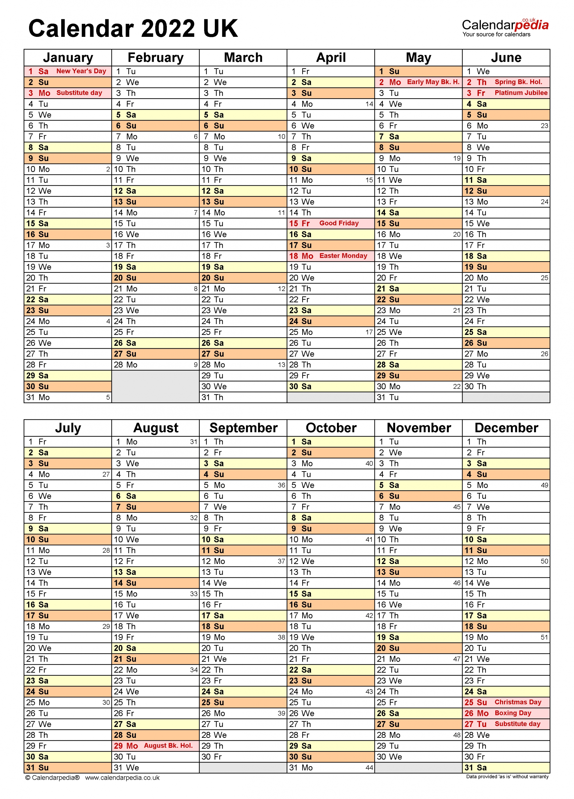 Calendar 2022 (Uk) - Free Printable Pdf Templates