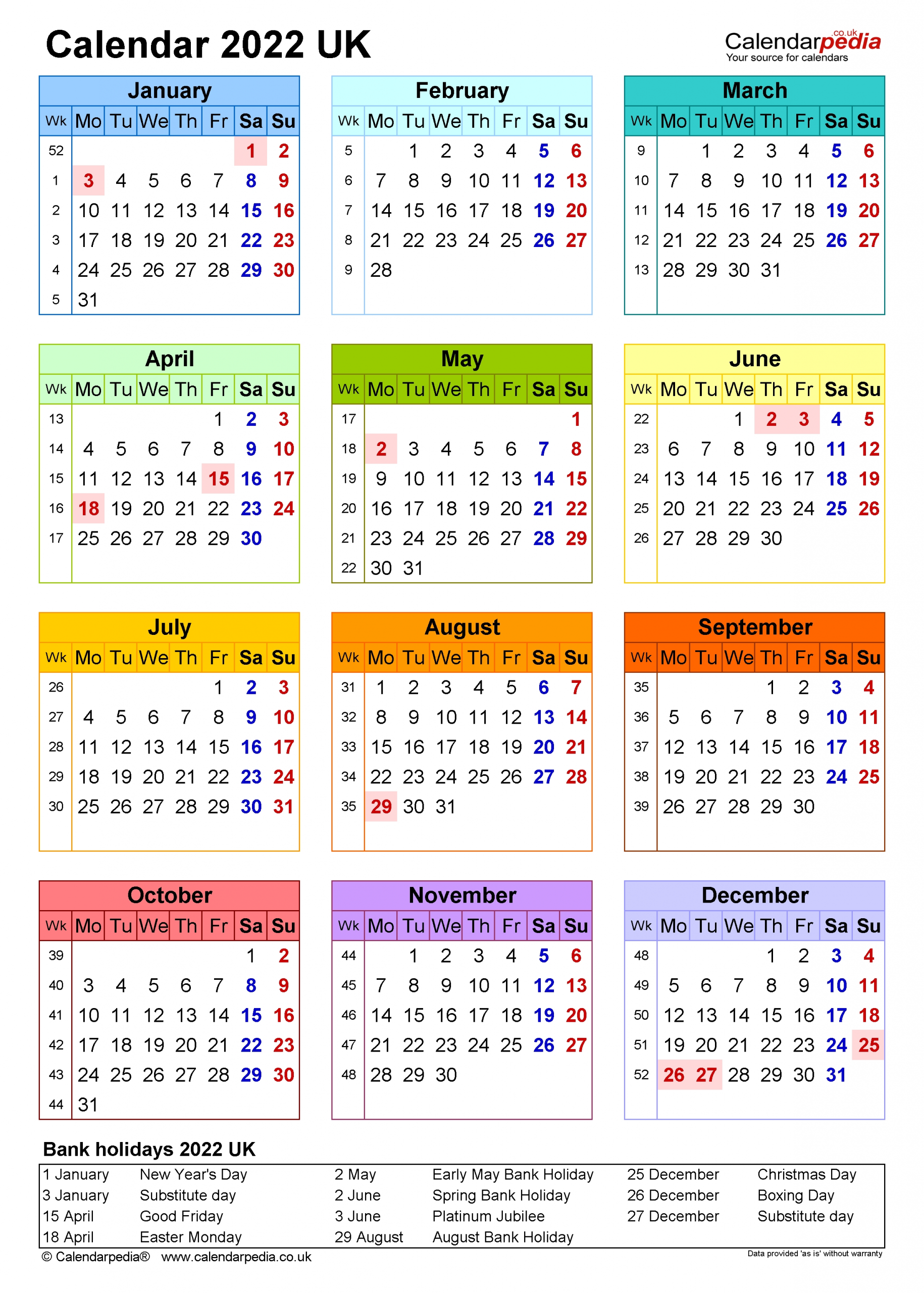 Calendar 2022 (Uk) - Free Printable Pdf Templates