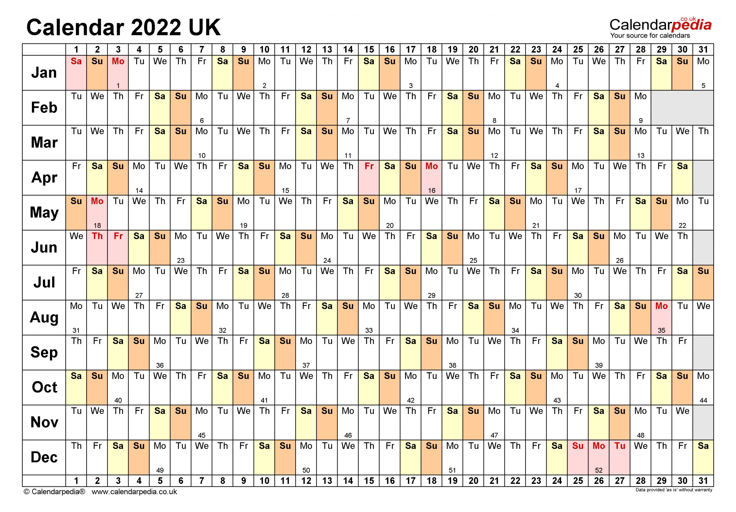 Calendar 2022 (Uk) - Free Printable Pdf Templates