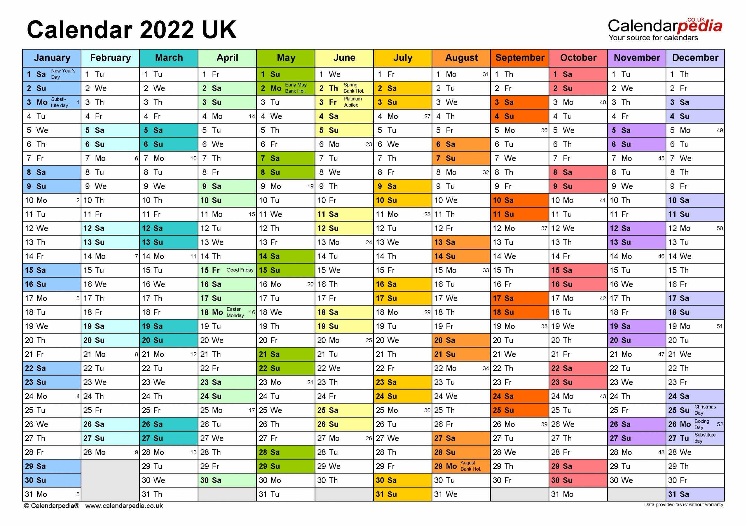 Calendar 2022 (Uk) - Free Printable Pdf Templates