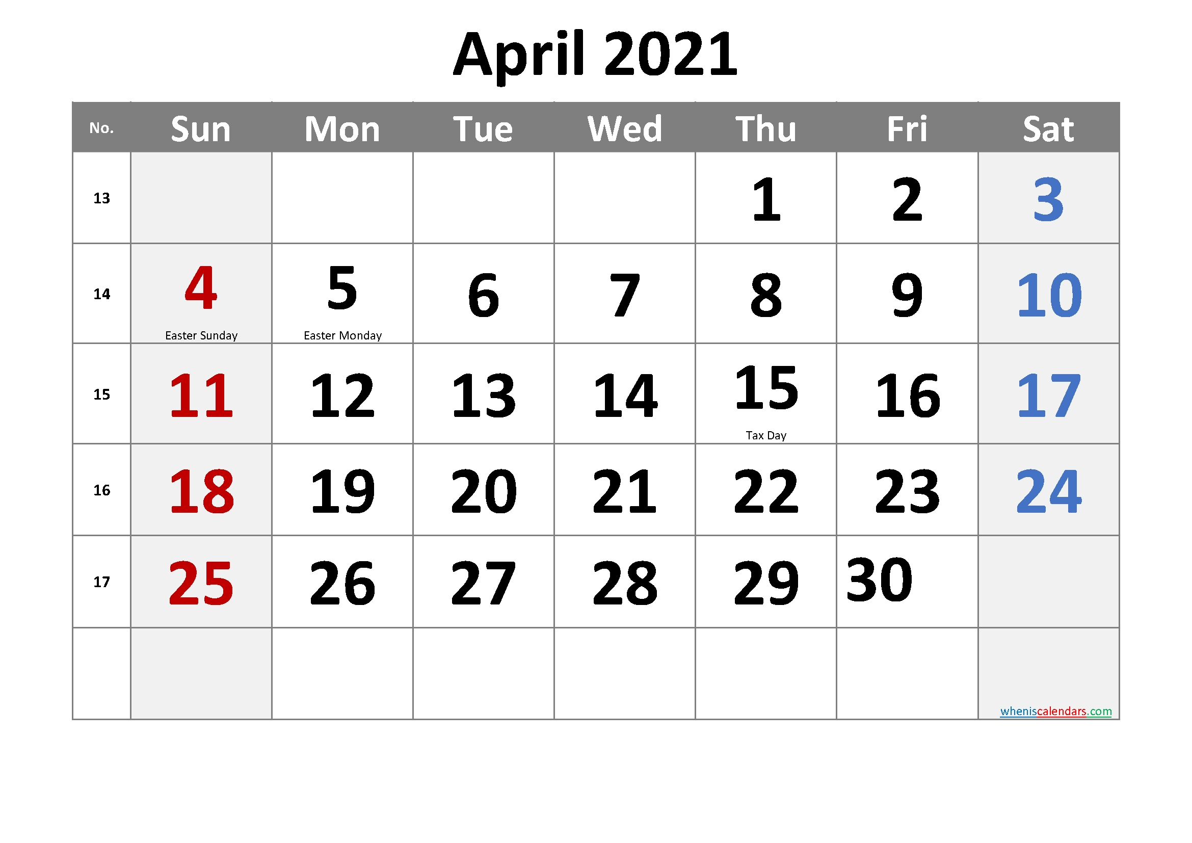 Calendar April 2021 With Holidays | Lunar Calendar