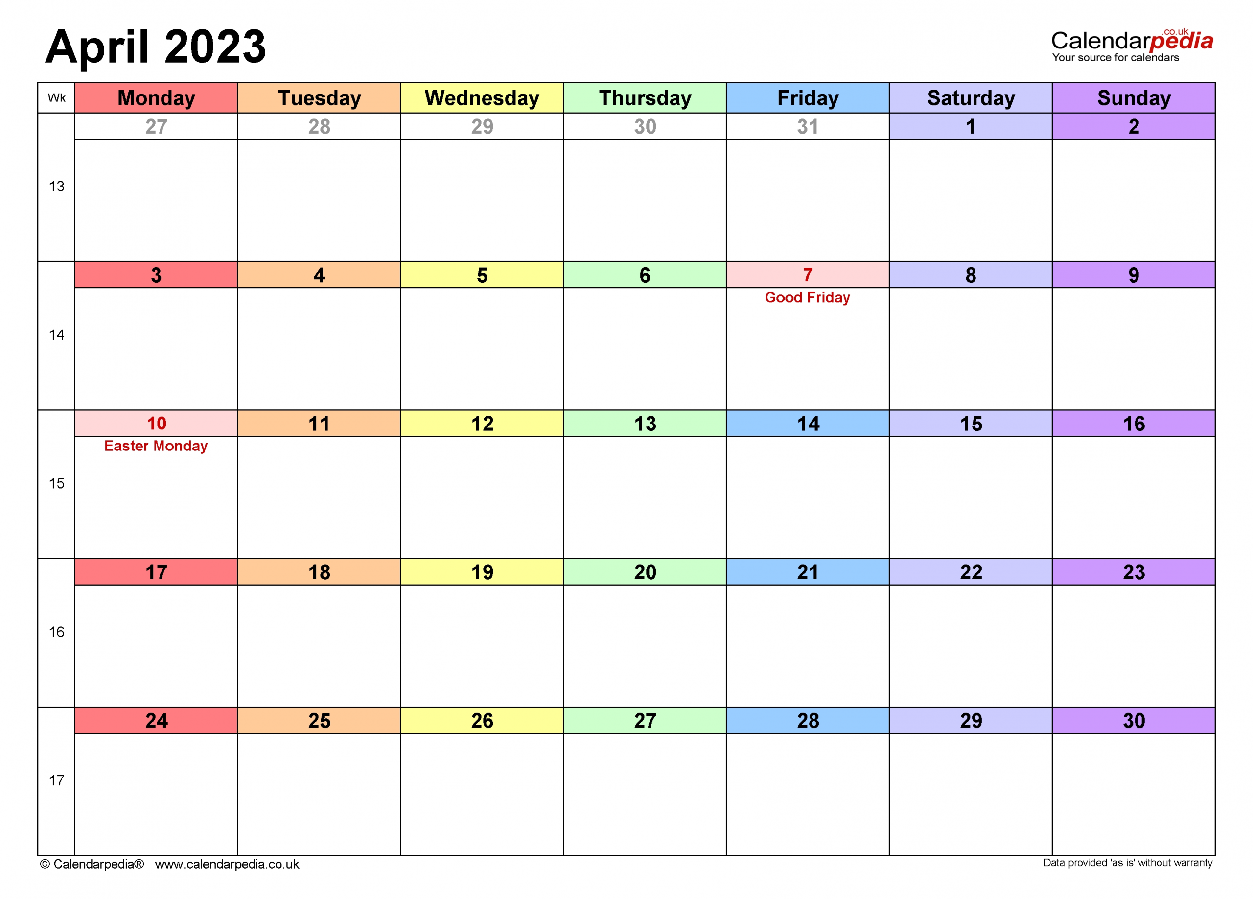 Calendar April 2023 (Uk) With Excel, Word And Pdf Templates