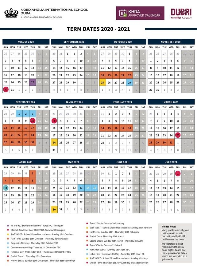 Calendar For 2021 With Holidays And Ramadan / Nord Anglia