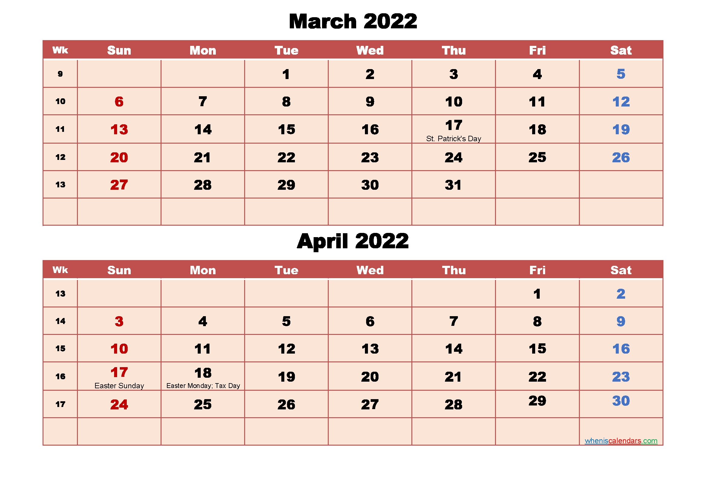 Calendar For March And April 2022 Word, Pdf | Free