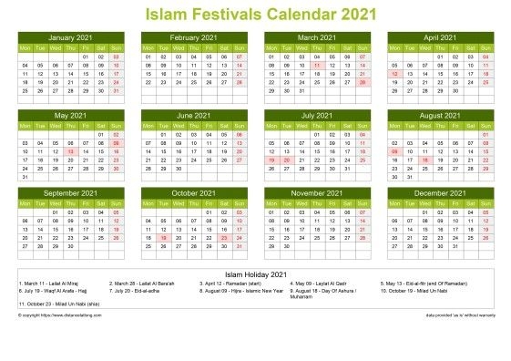 Calendar Horizintal Grid Sunday To Saturday Islamic