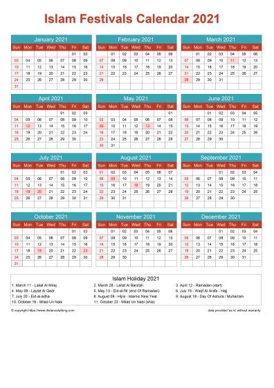 Calendar Horizintal Grid Sunday To Saturday Islamic