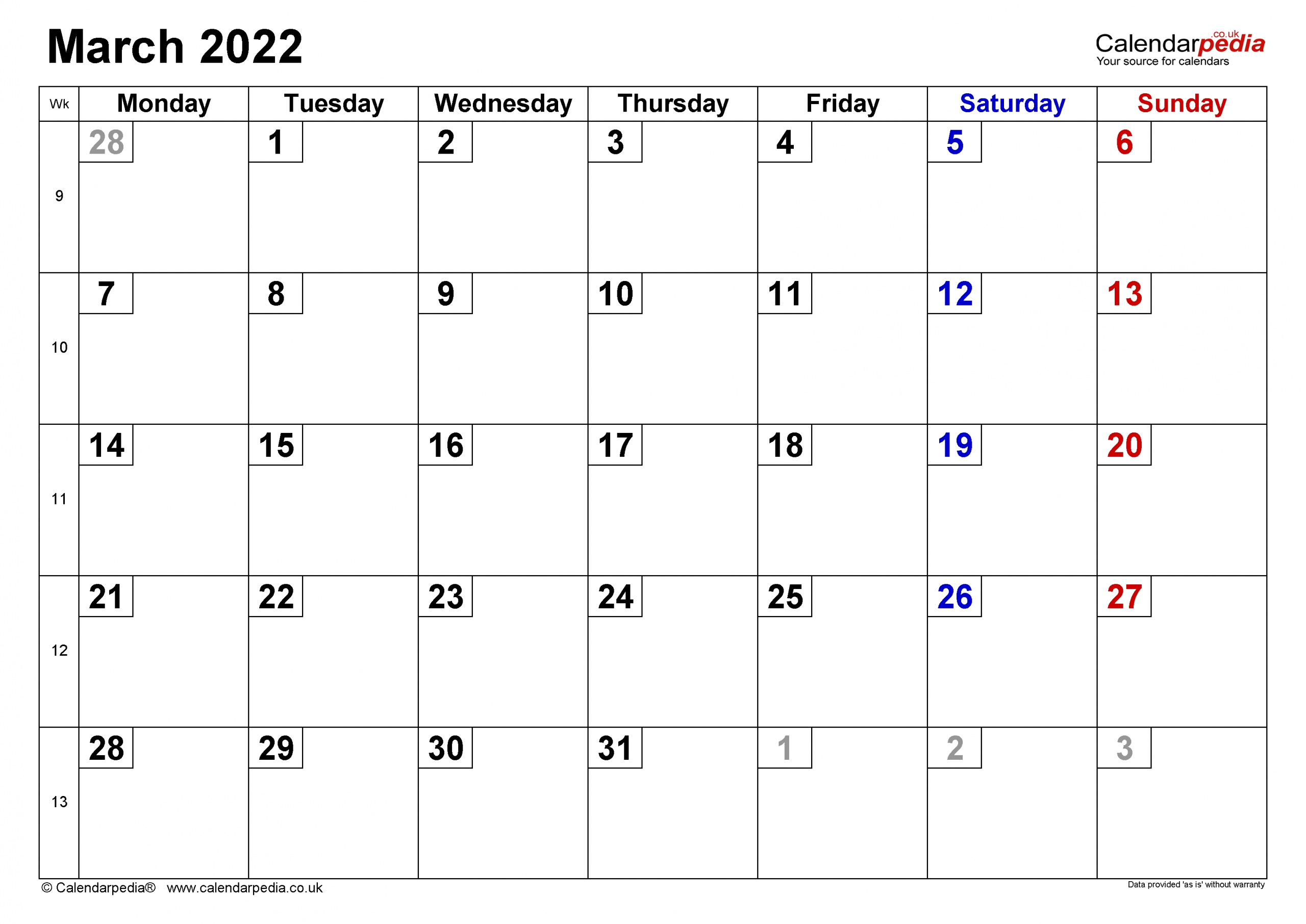 Universal April 2022 Calendar Uk