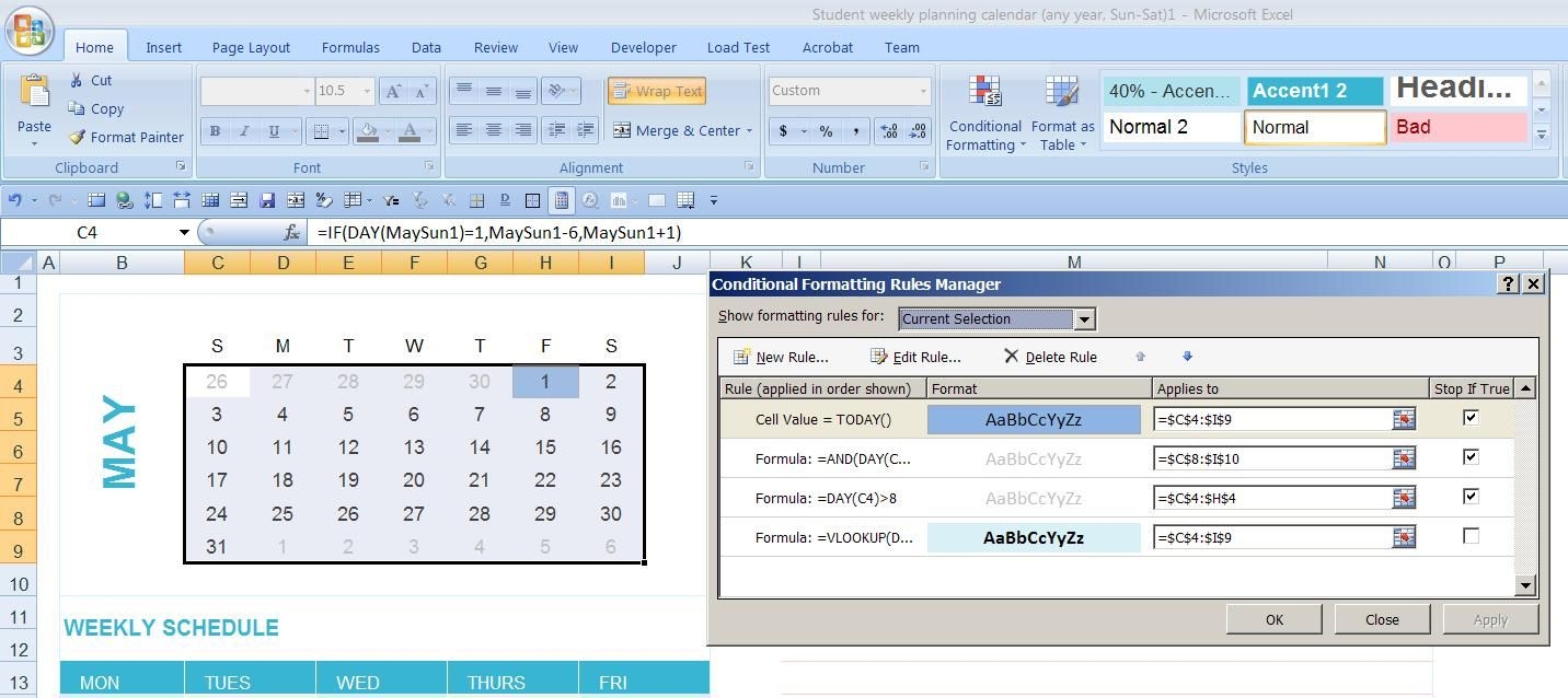 Calendar Year Excel Formula | Calendar Printables Free