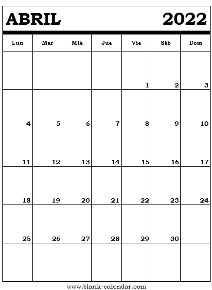 Calendario De Abril De 2022 Para Imprimir | Spanish
