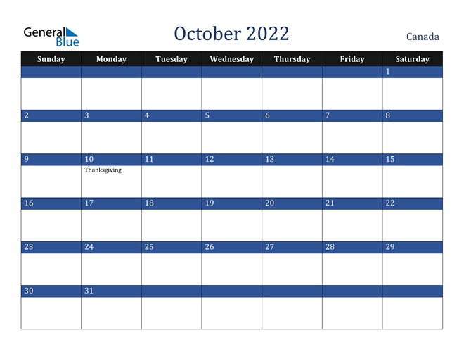 Canada October 2022 Calendar With Holidays