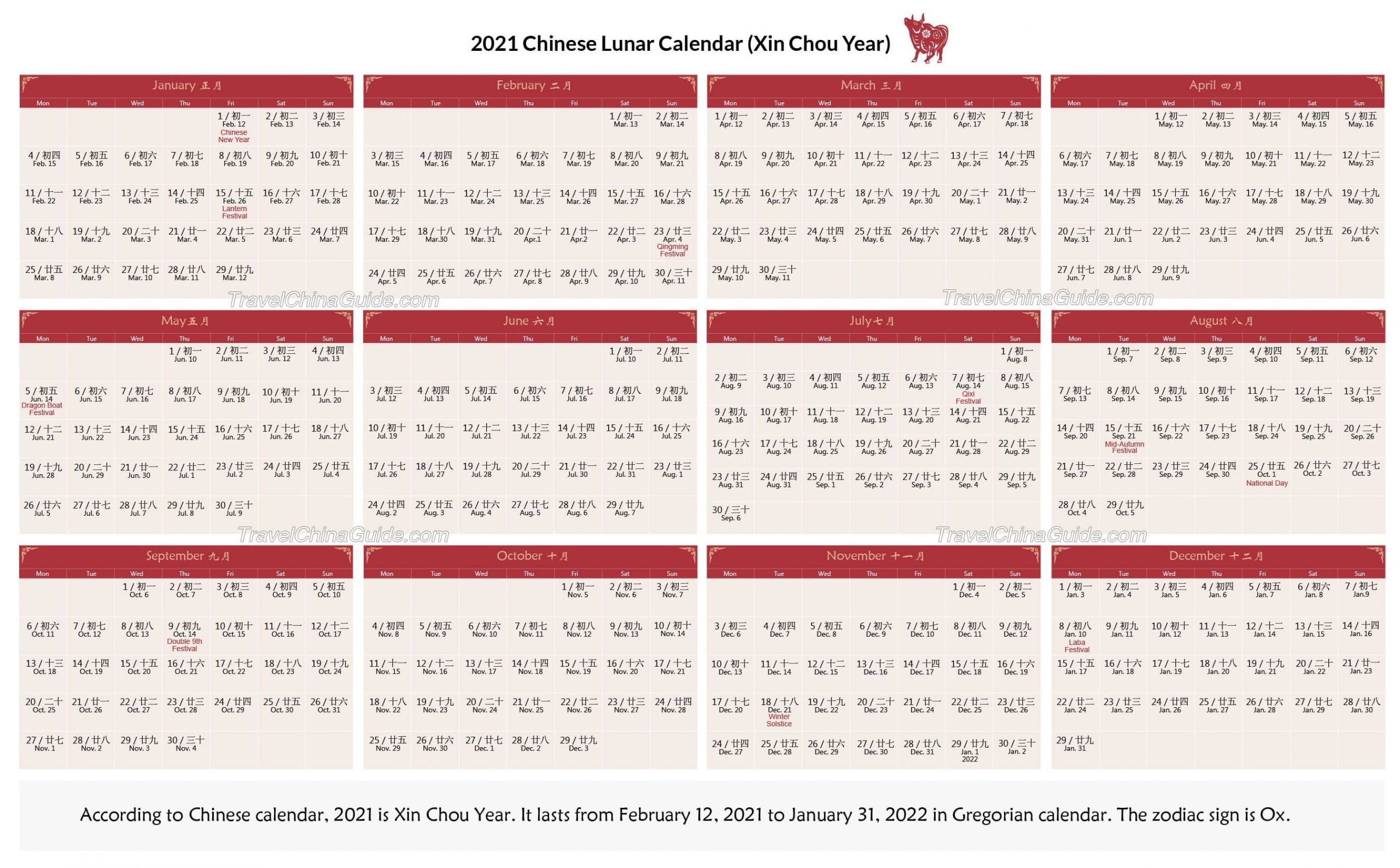 Chinese Lunar Calendar 2021