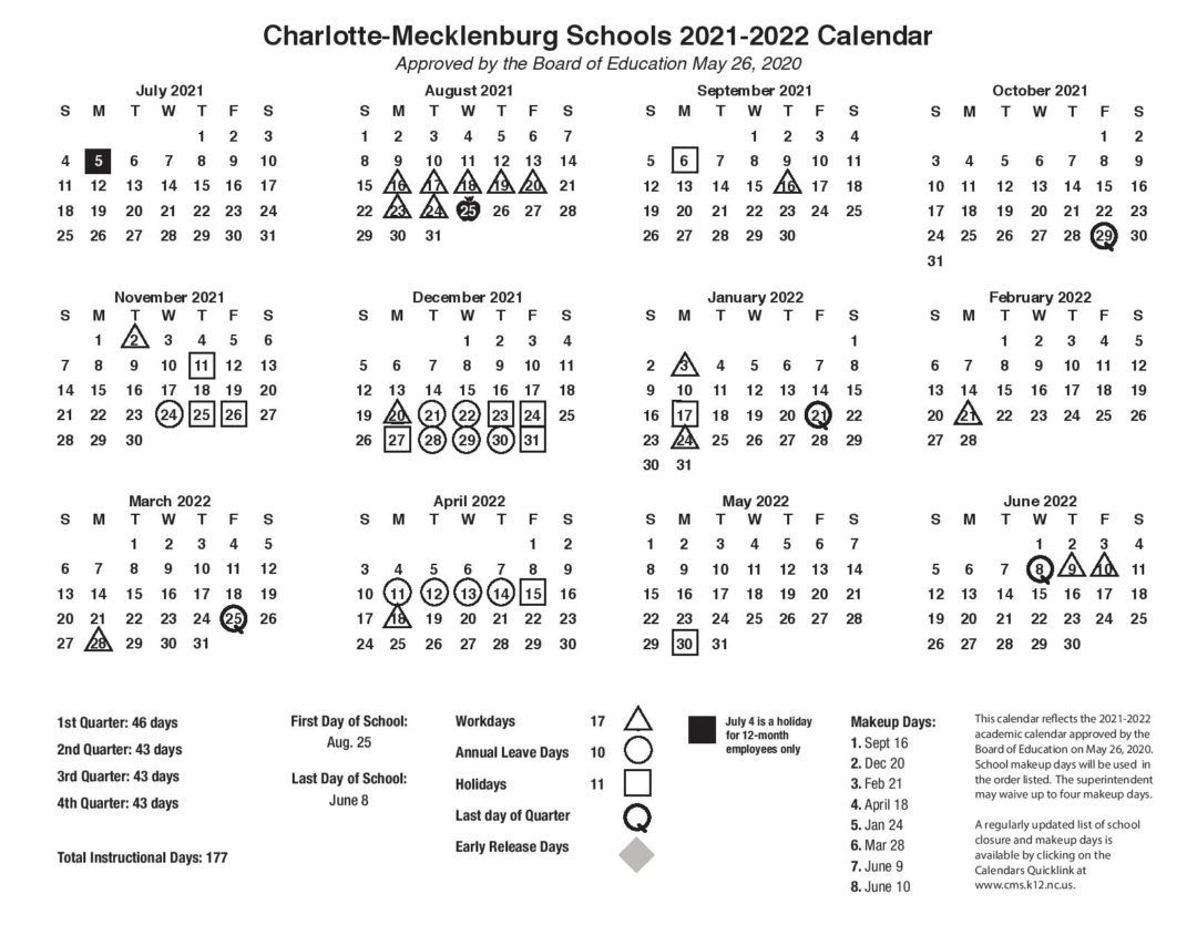 Cms School Calendar 2021-2022 - Charlotte-Mecklenburg Schools