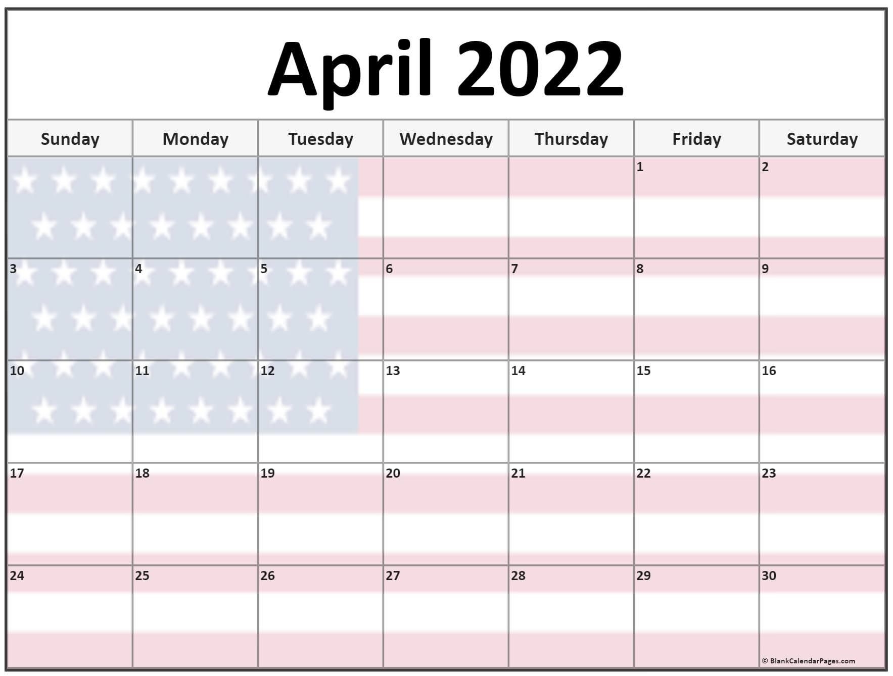 Collection Of April 2022 Photo Calendars With Image Filters.