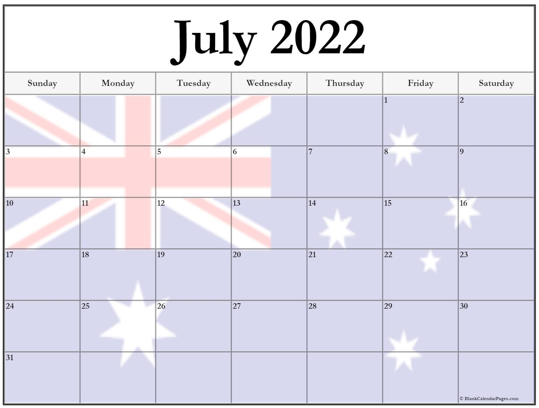 Collection Of July 2022 Photo Calendars With Image Filters.