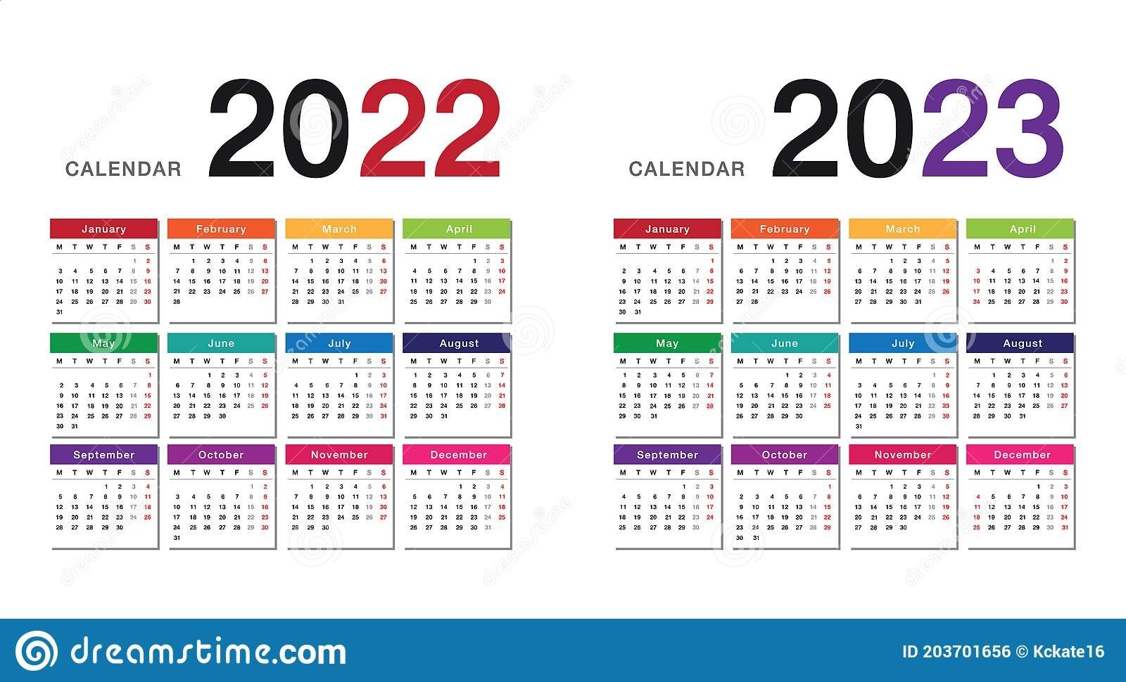 Colorful Year 2022 And Year 2023 Calendar Horizontal