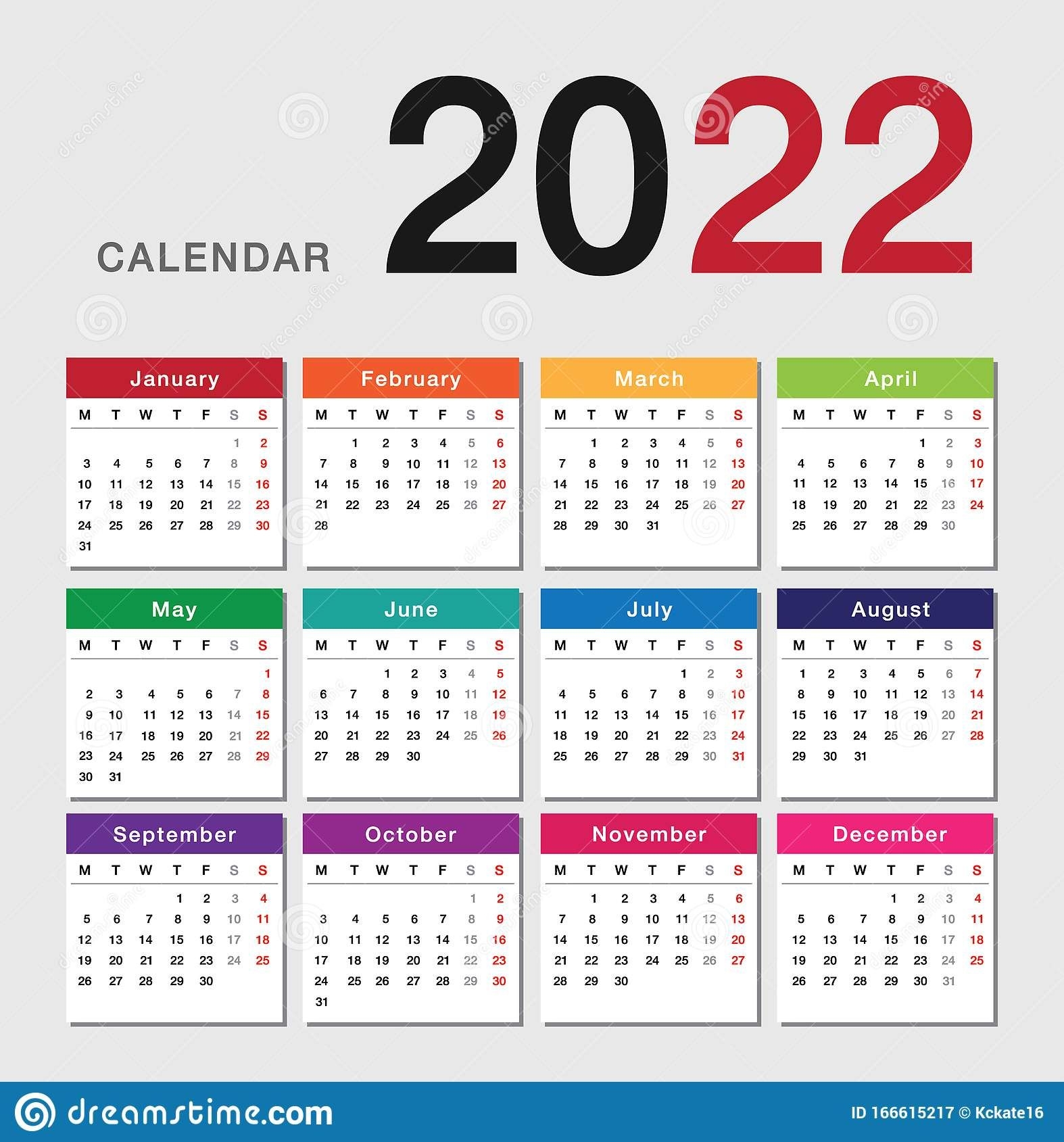Colorful Year 2022 Calendar Horizontal Vector Design