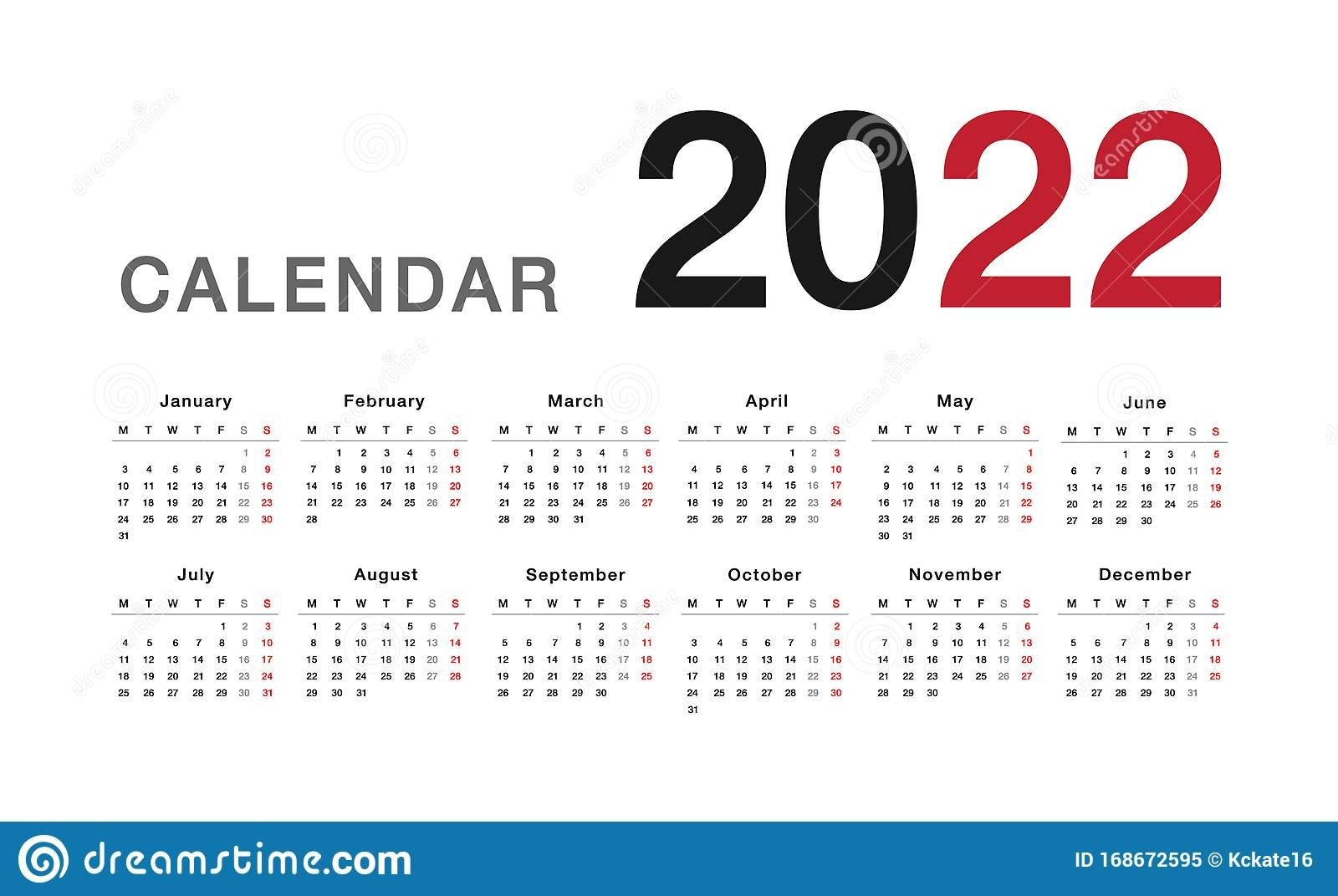 Colorful Year 2022 Calendar Horizontal Vector Design