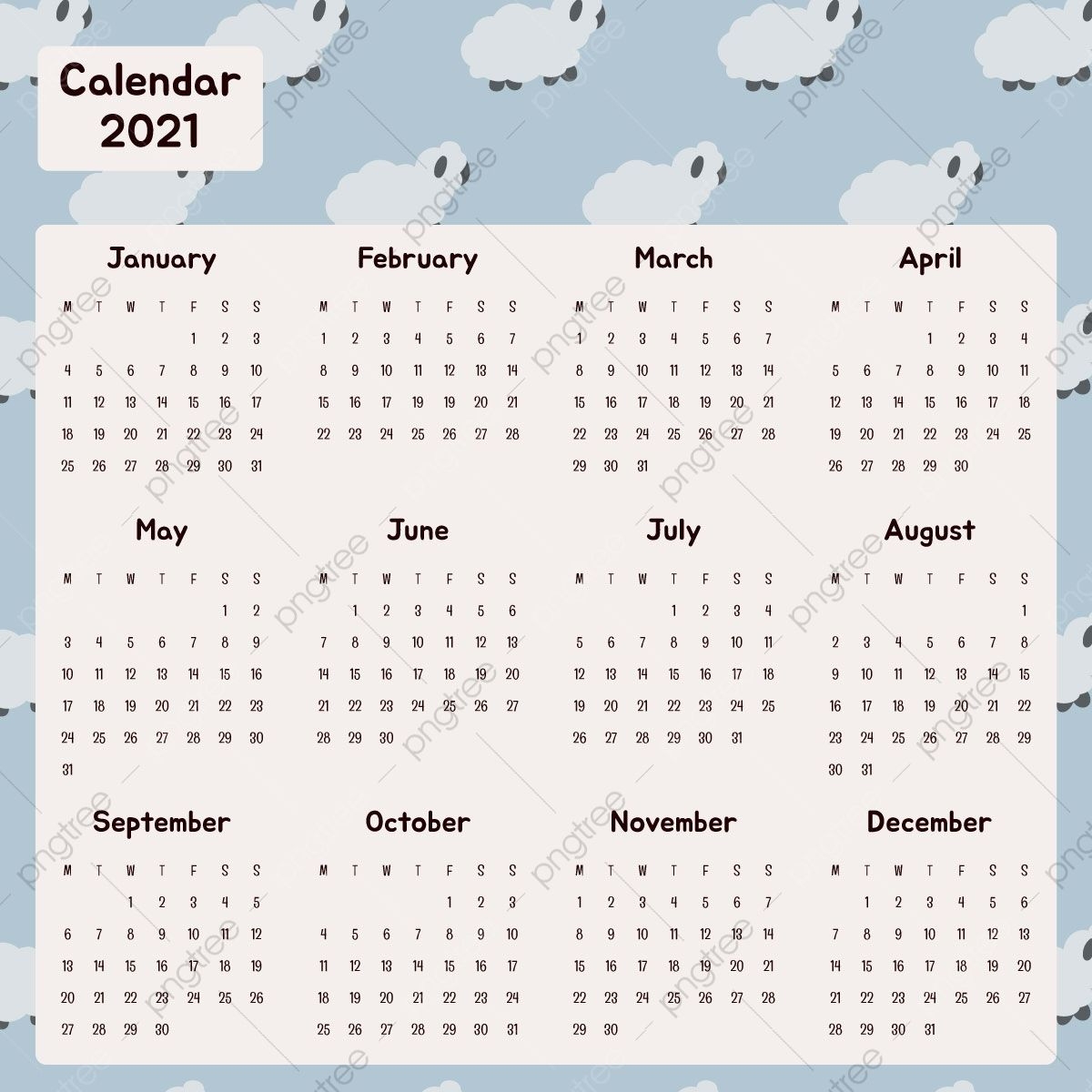 Cute 2021 Printable Blank Calendars - Free Printable 2021