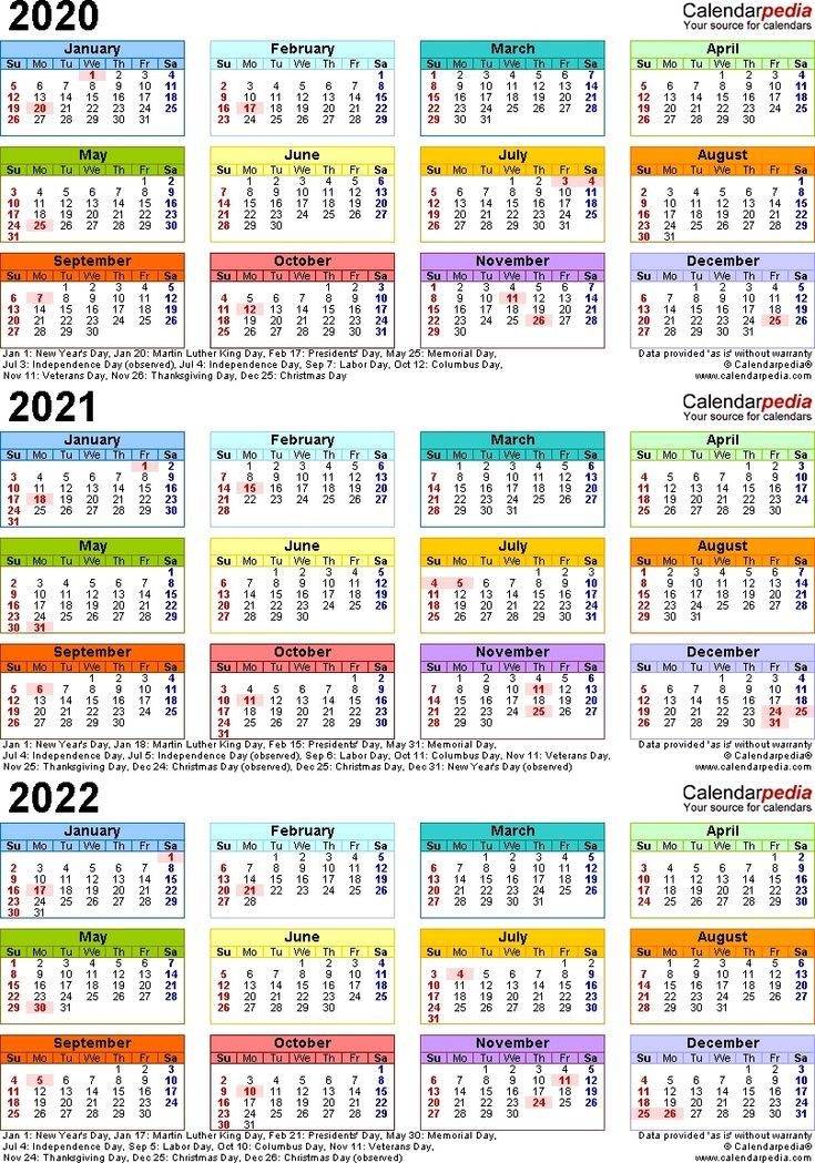 Dashing 3 Year Calendar 2020 To 2022 | Yearly Calendar