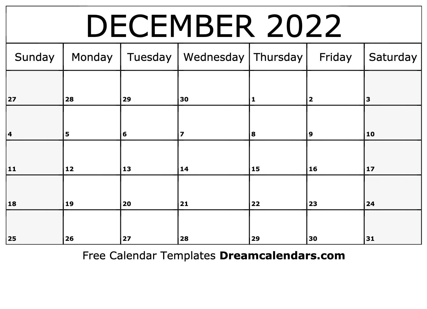 December 2022 Calendar | Free Blank Printable Templates
