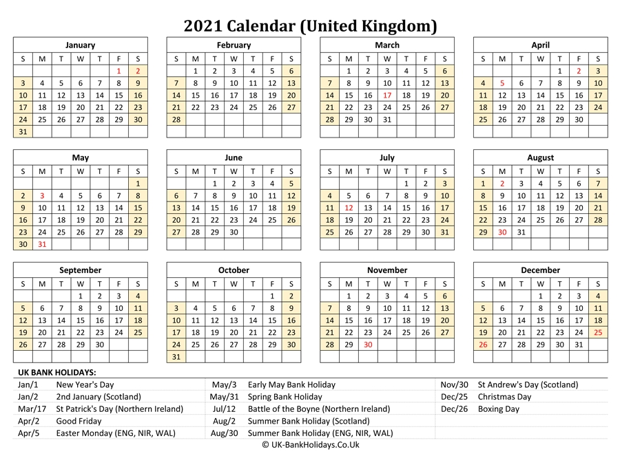 Perfect 2022 Calendar Uk With Bank Holidays Printable