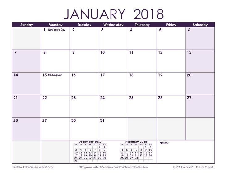 Download A Free 2018 Monthly Calendar - Purple From