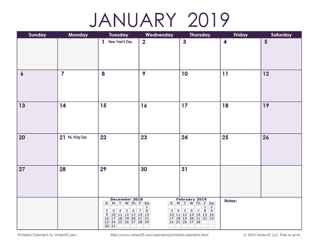 Download A Free 2019 Monthly Calendar - Purple From