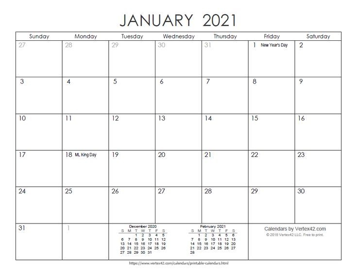Download A Free Printable Ink Saver 2021 Calendar From