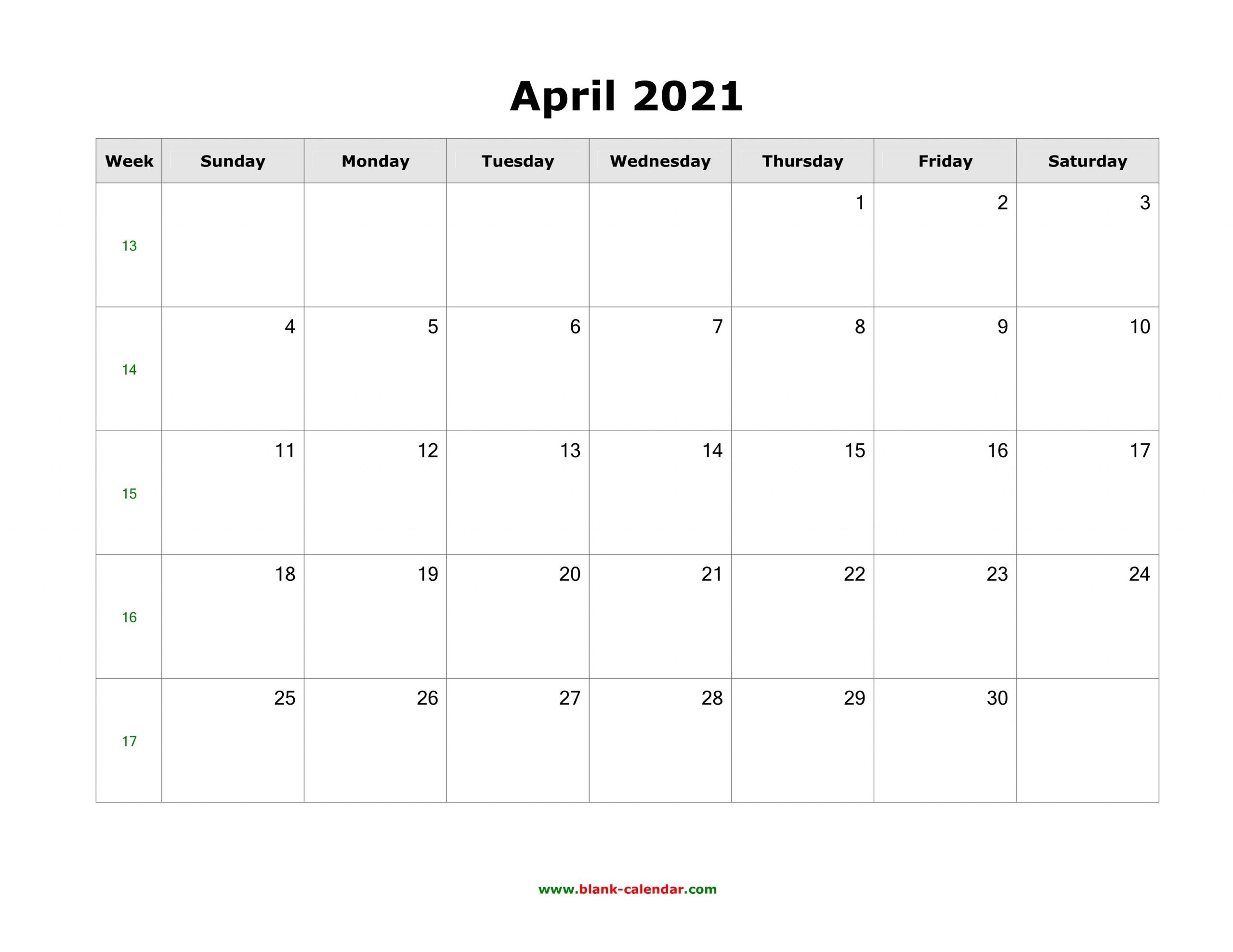 Download April 2021 Blank Calendar (Horizontal)