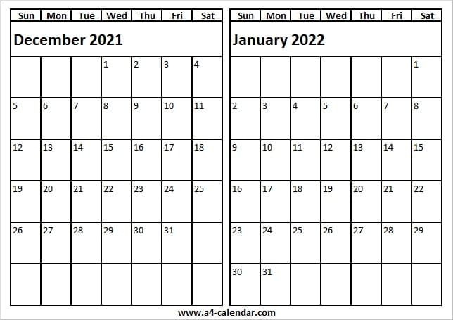 Download December 2021 January 2022 Calendar - A4 Calendar