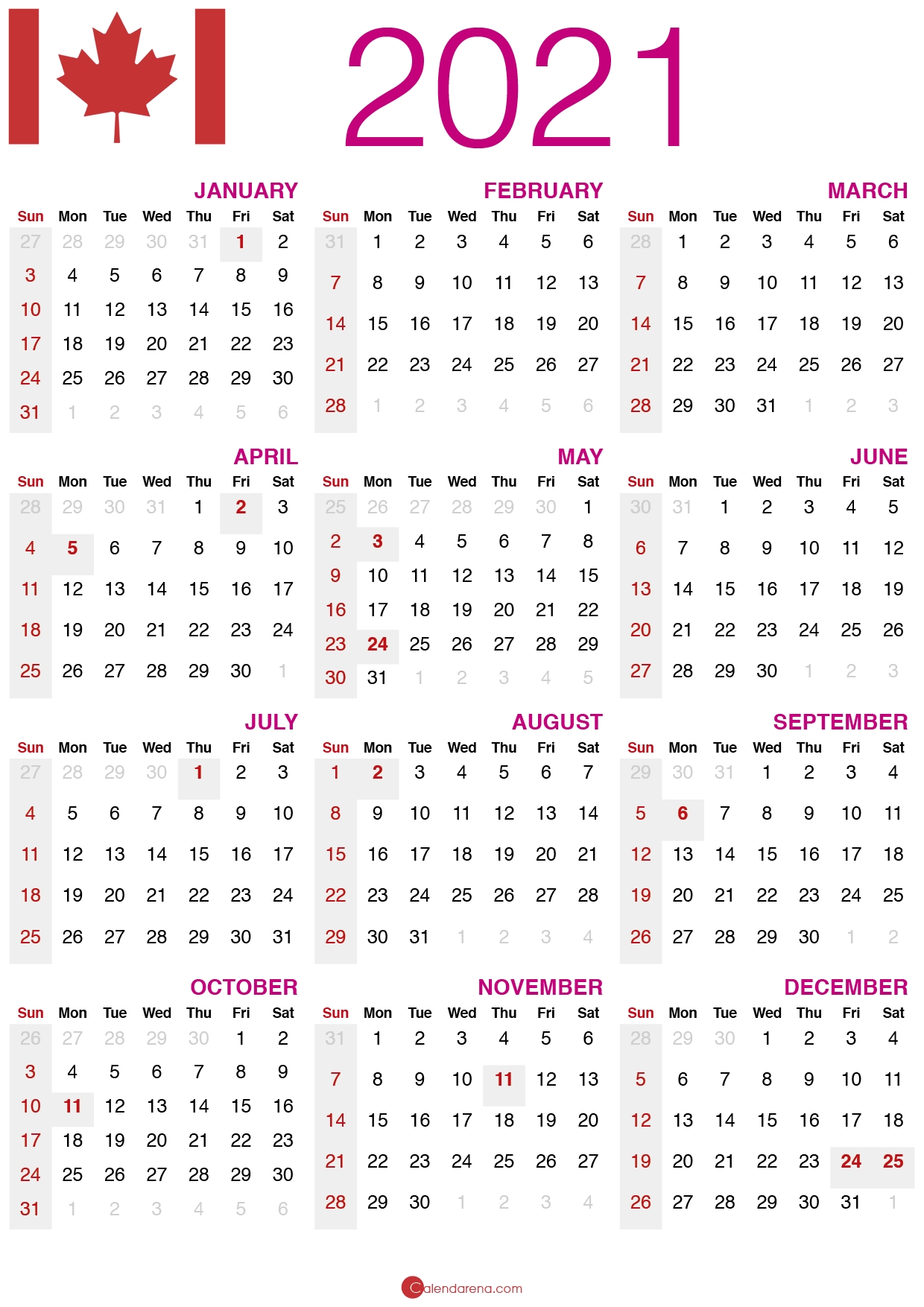 Download Free 🇨🇦 2021 Calendar Canada 🇨🇦