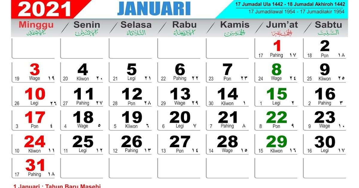 Download Kalender Tahun 2021 (Pdf), Lengkap Beserta Hari