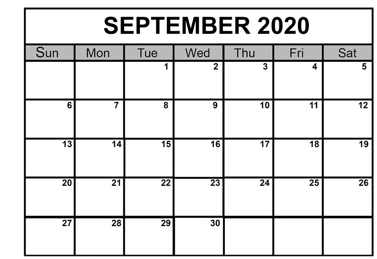 Download September 2020 Calendar Printable Template