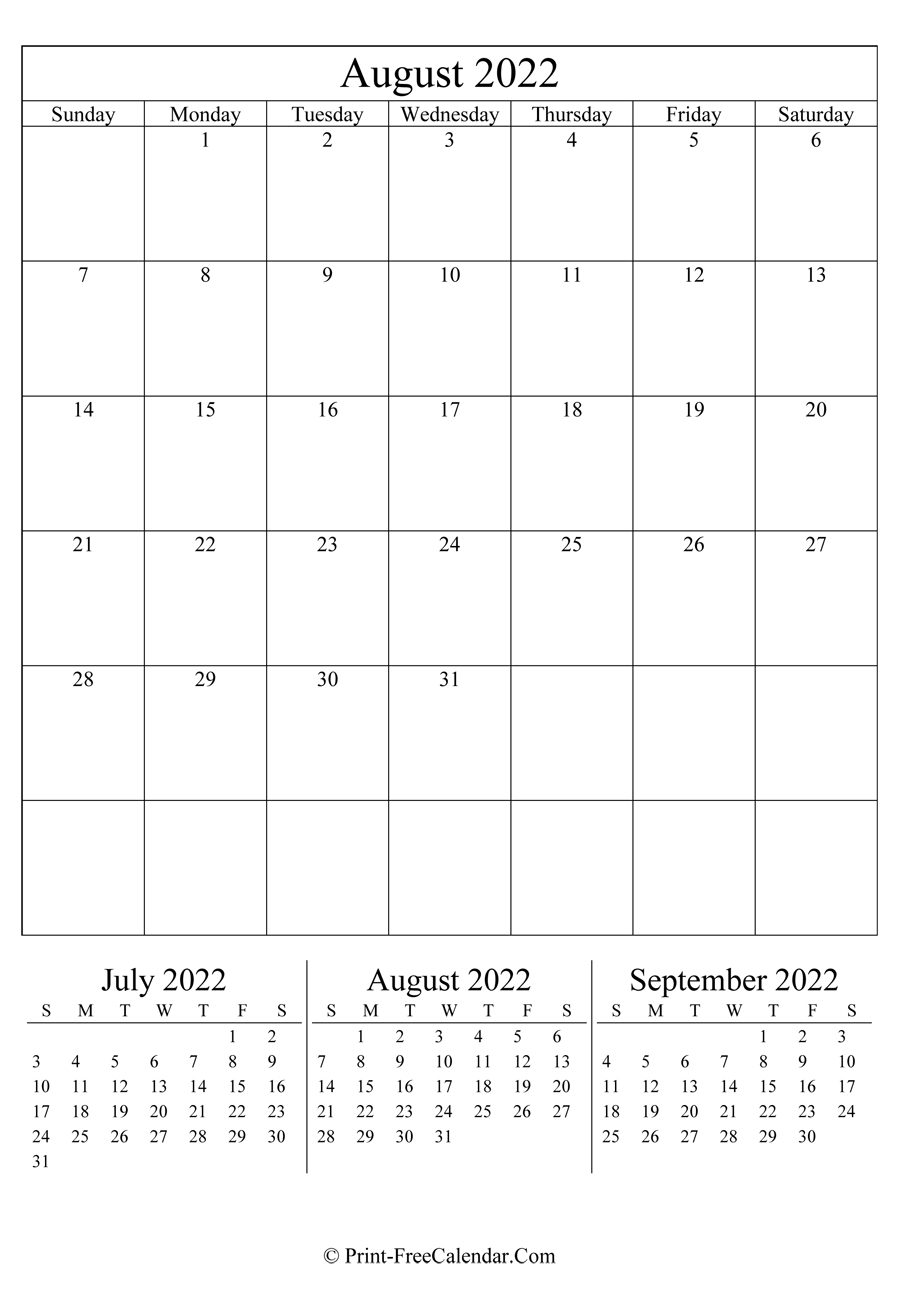 Editable Calendar August 2022 (Portrait Layout)