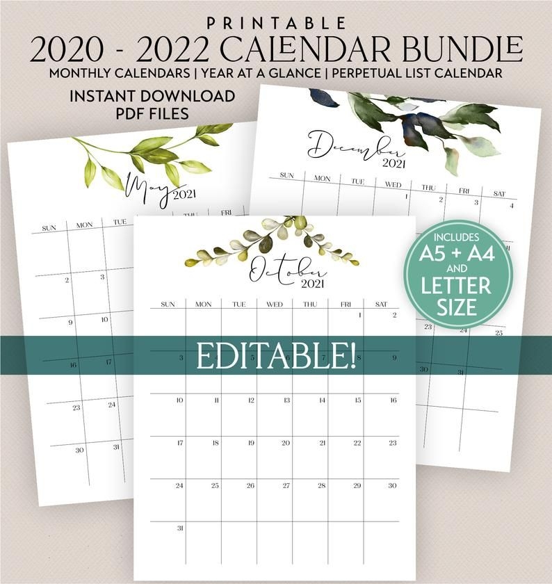 Editable Printable 2020 2021 2022 Calendar Bundle With | Etsy