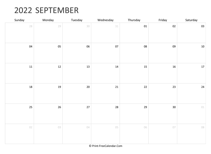 Editable September Calendar 2022 (Landscape Layout)