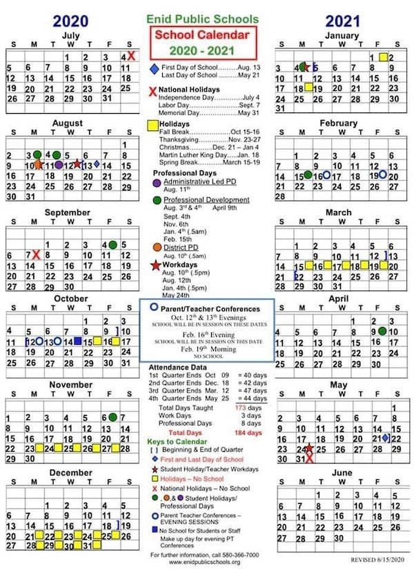 Enid Public Schools Calendar 2021 2022 | Printable March