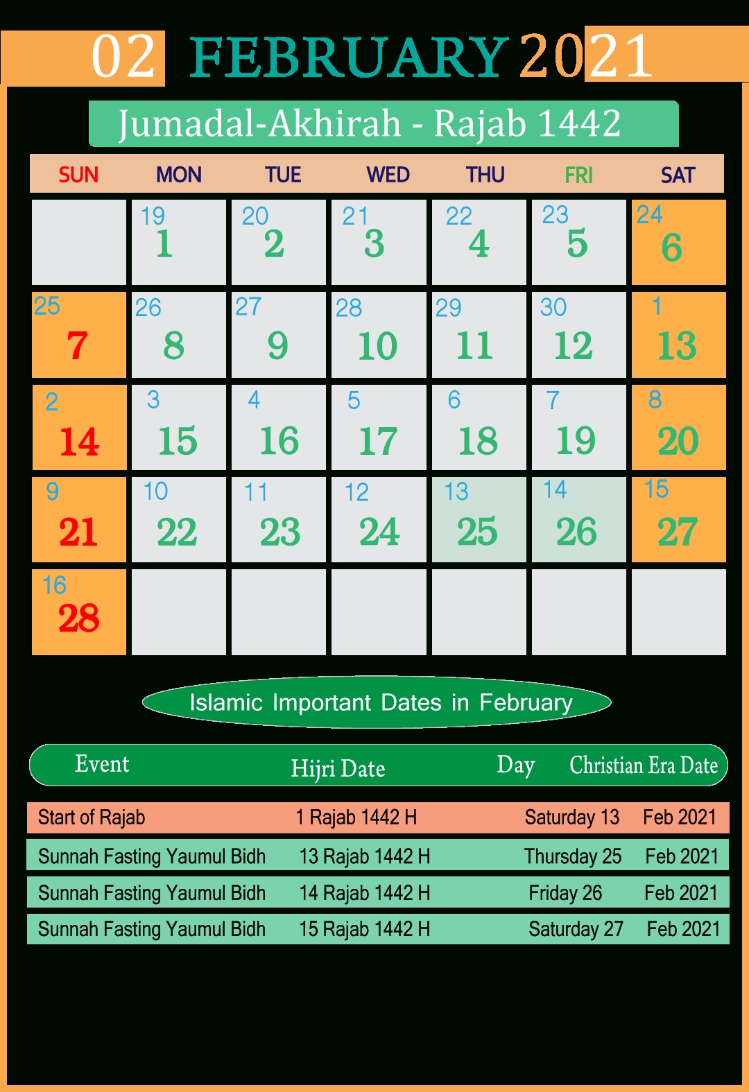 Feb 2021 Islamic Calendar | Printable March