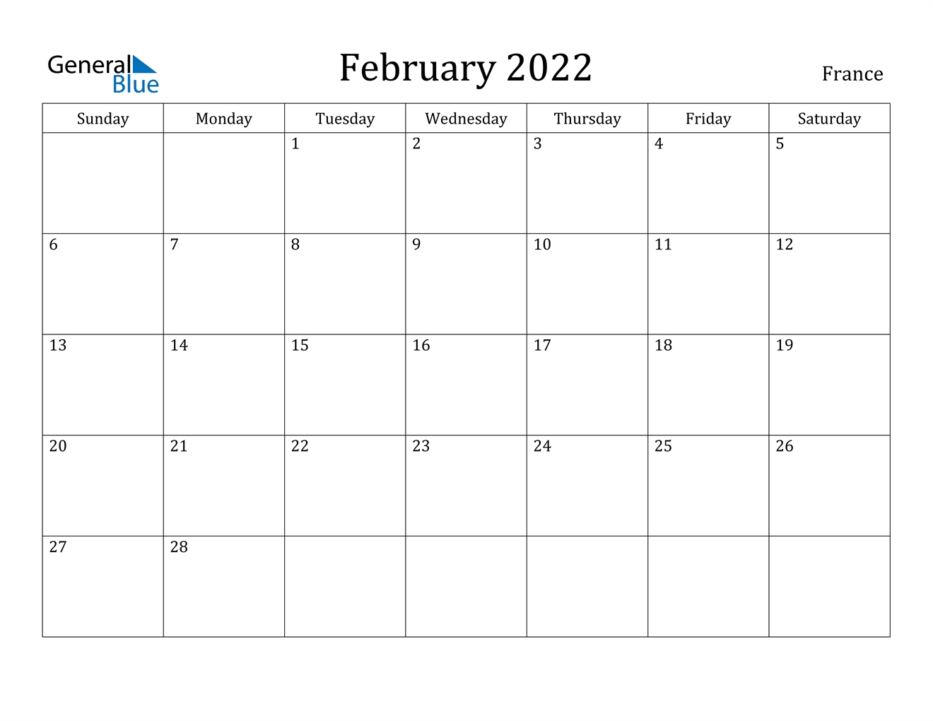 February 2022 Calendar - France