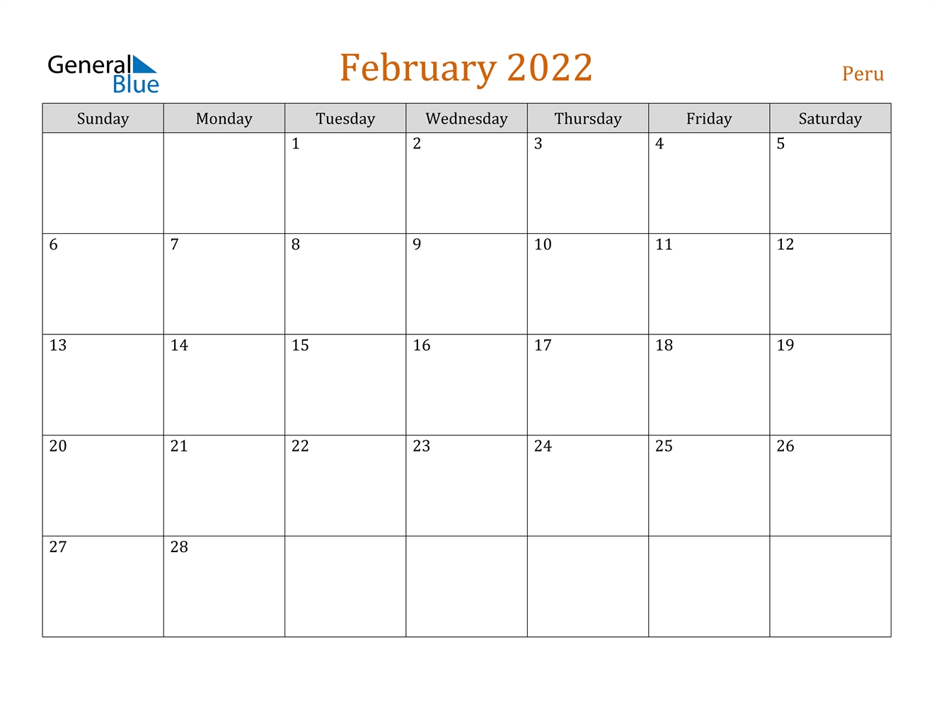 February 2022 Calendar - Peru