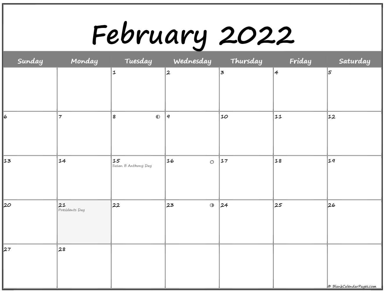 February 2022 Lunar Calendar | Moon Phase Calendar
