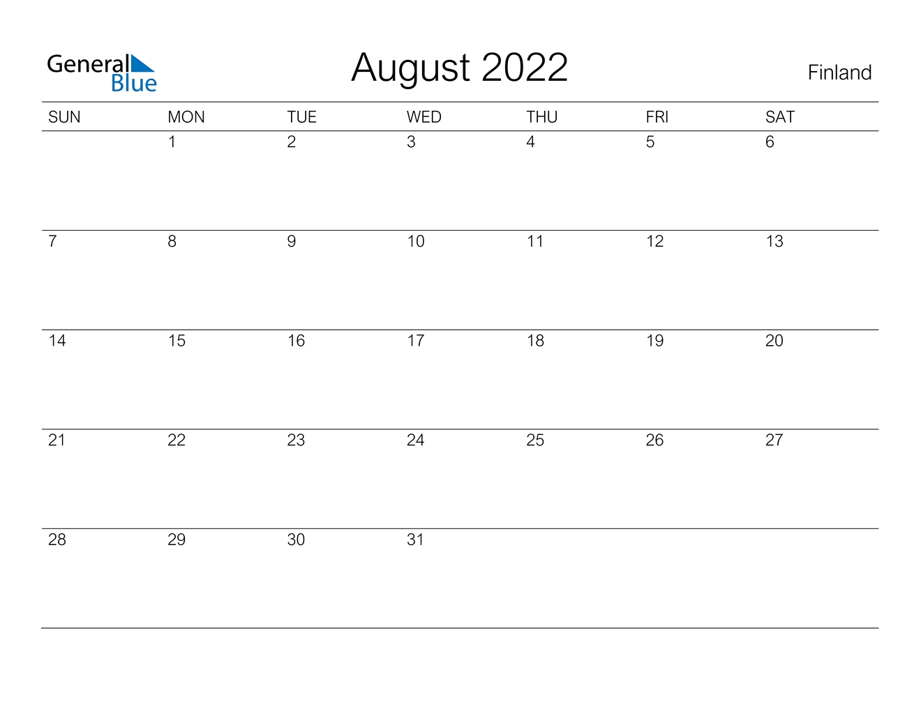 Finland August 2022 Calendar With Holidays