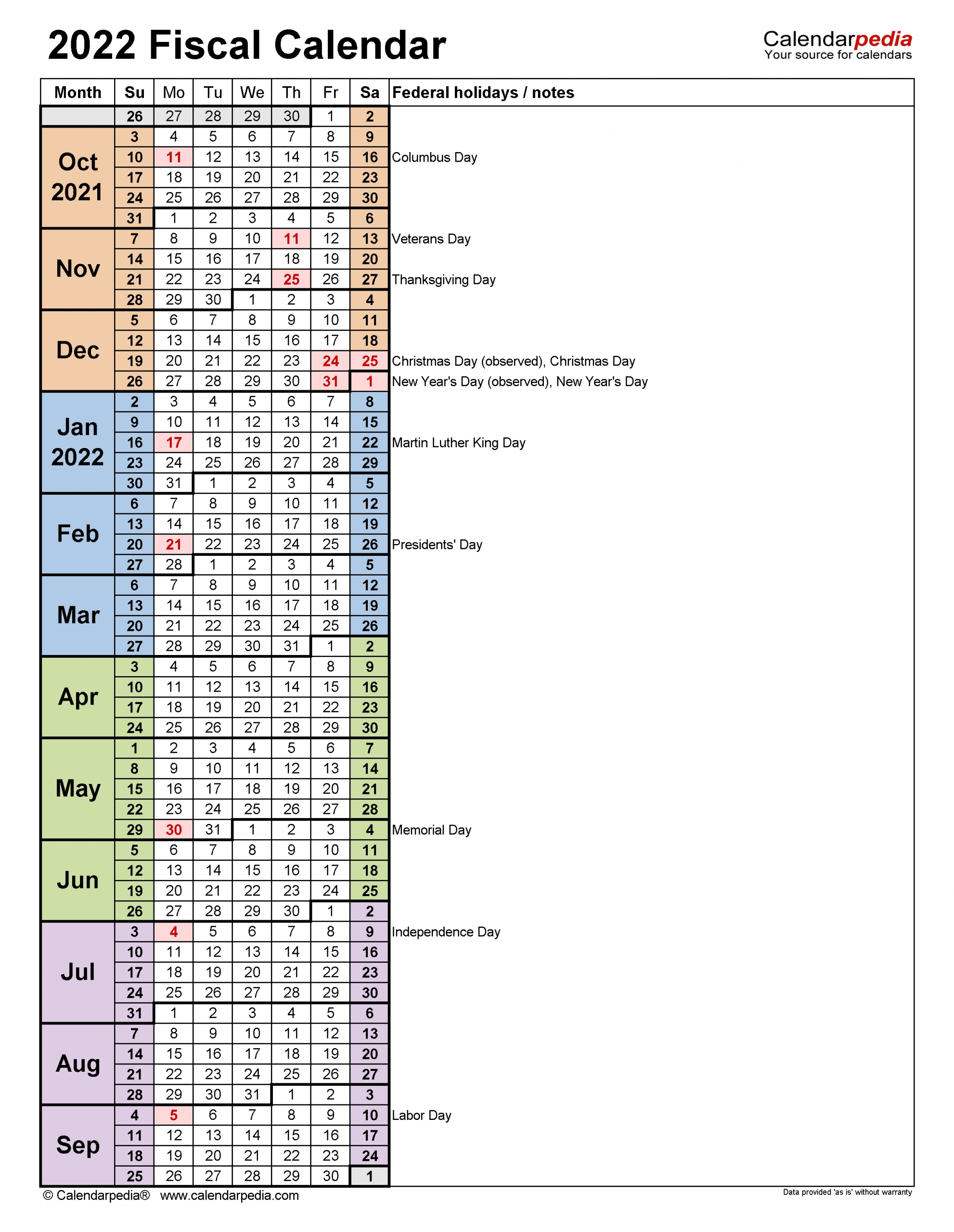 Fiscal Calendars 2022 - Free Printable Excel Templates