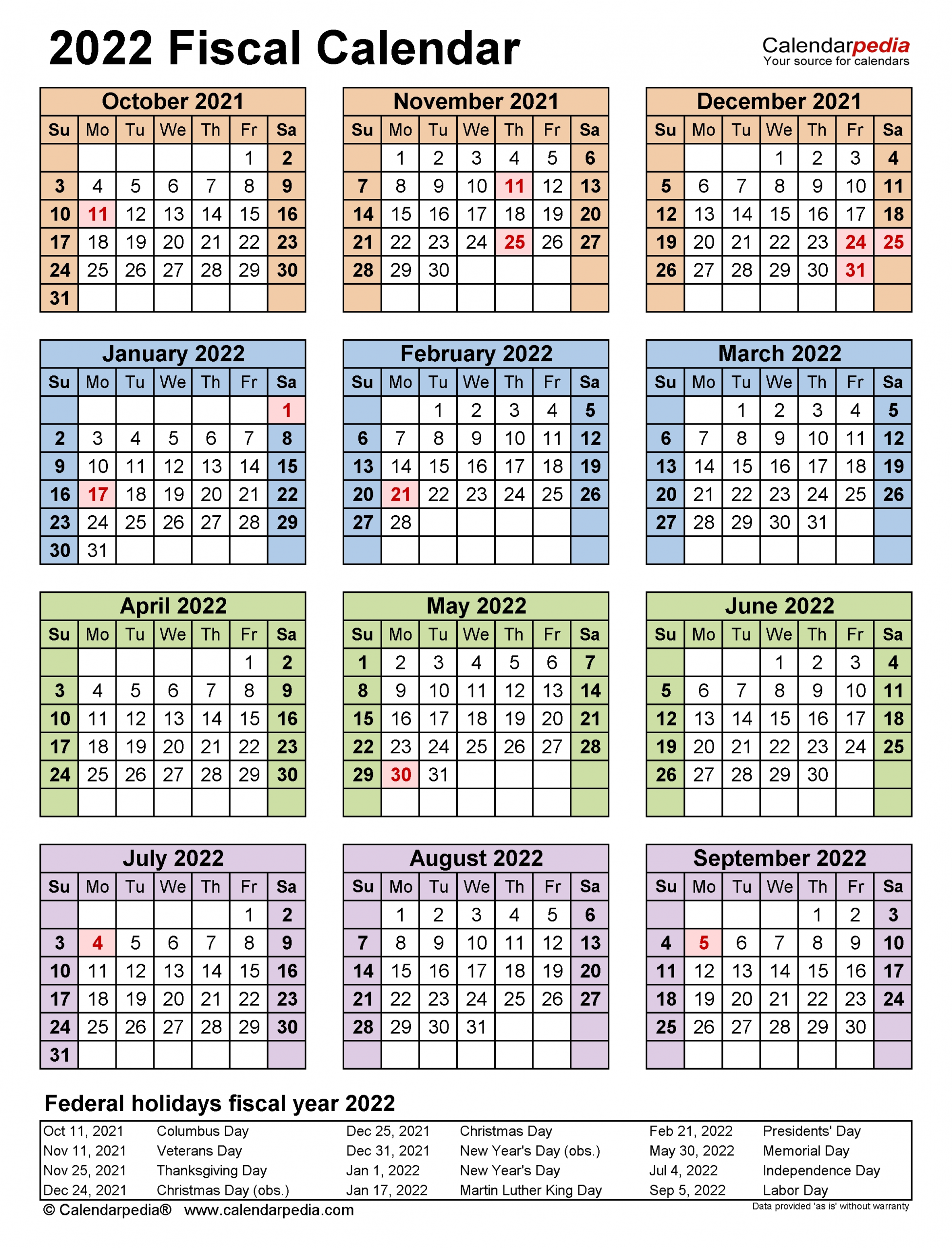 Fiscal Calendars 2022 - Free Printable Excel Templates