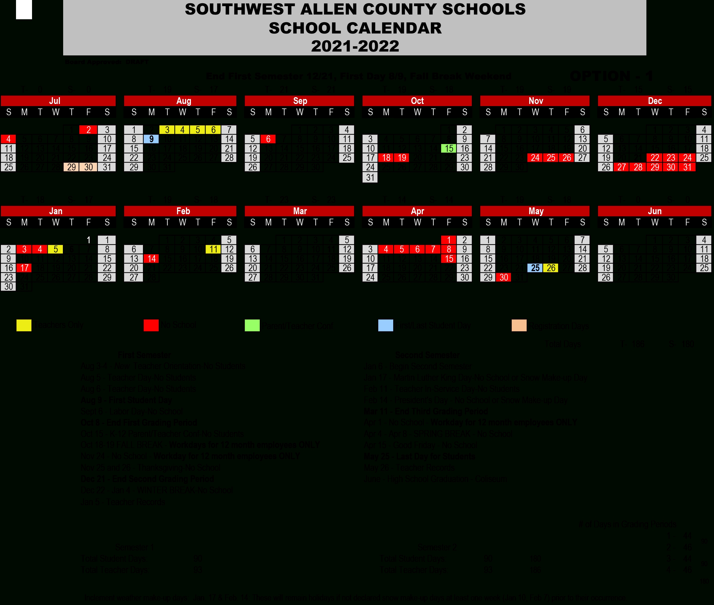 Fontana School District 12 Month Employee Calendar