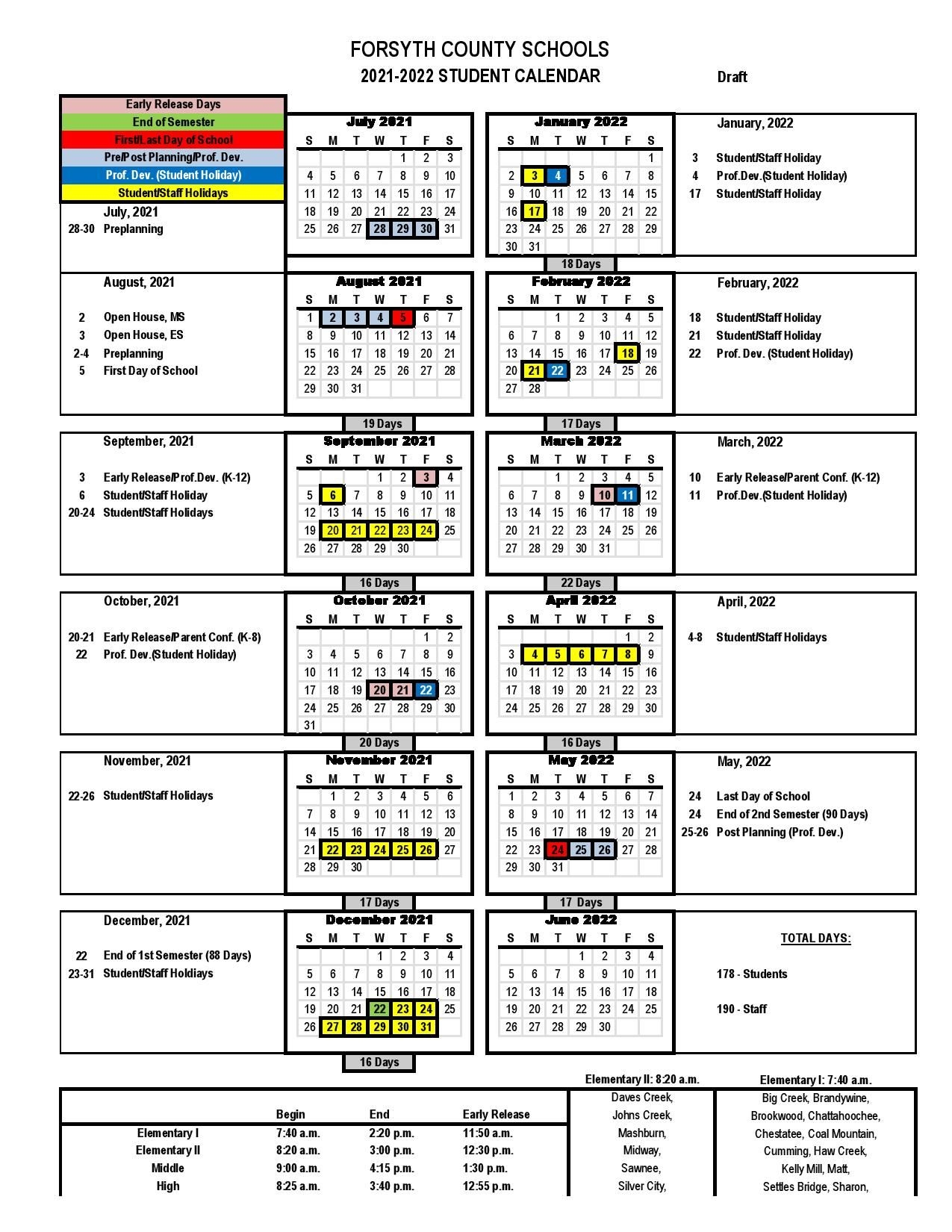 Forsyth County School Calendar 2021-2022 In Pdf