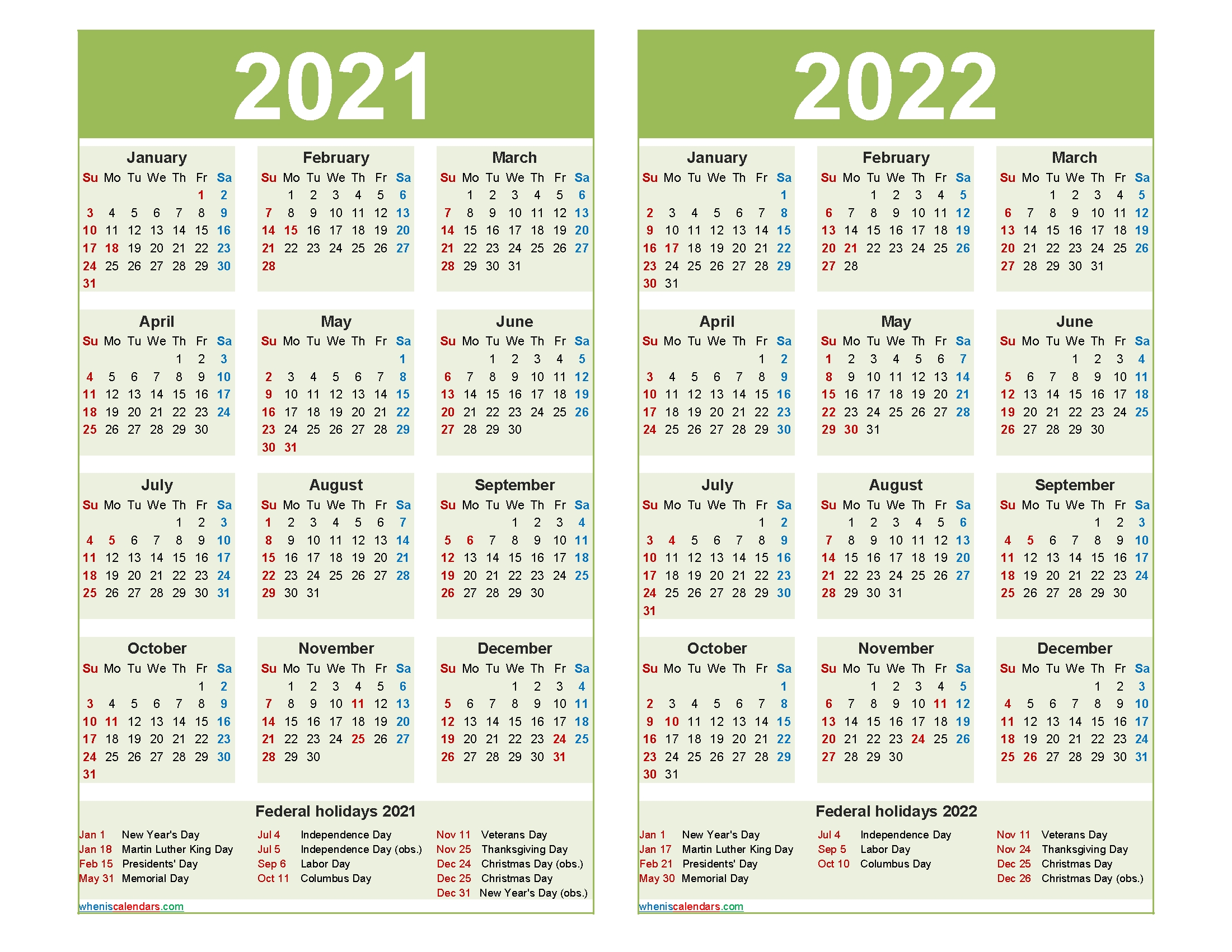 Free 2021 2022 Calendar Printable With Holidays