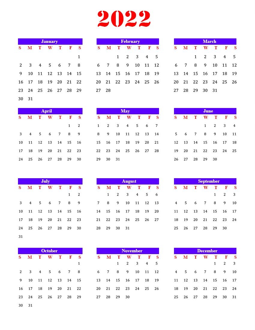 Free Blank Calendar 2022 Template In Pdf