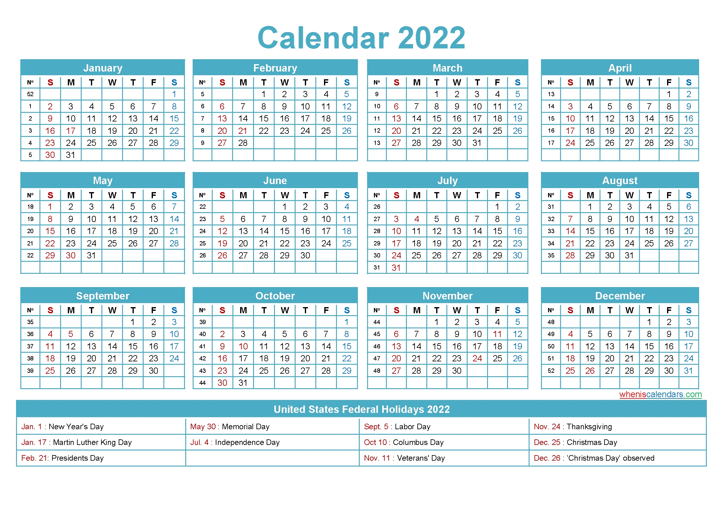 Free Editable Printable Calendar 2022 - Template No.ep22Y5